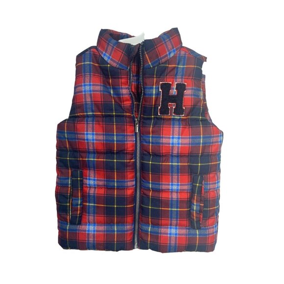 Tommy Hilfiger Colorful Plaid Full Zip‎ Varsity Puffer Vest Size 24 Months - Picture 1 of 7